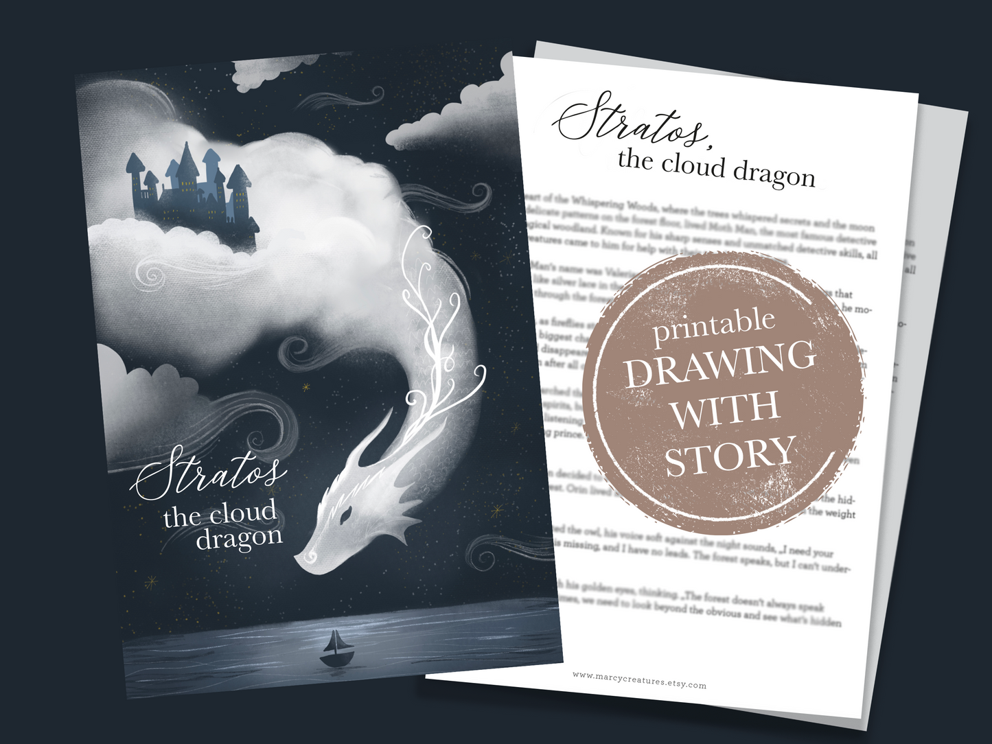 Stratos, the cloud dragon / Wall art with bedtime story
