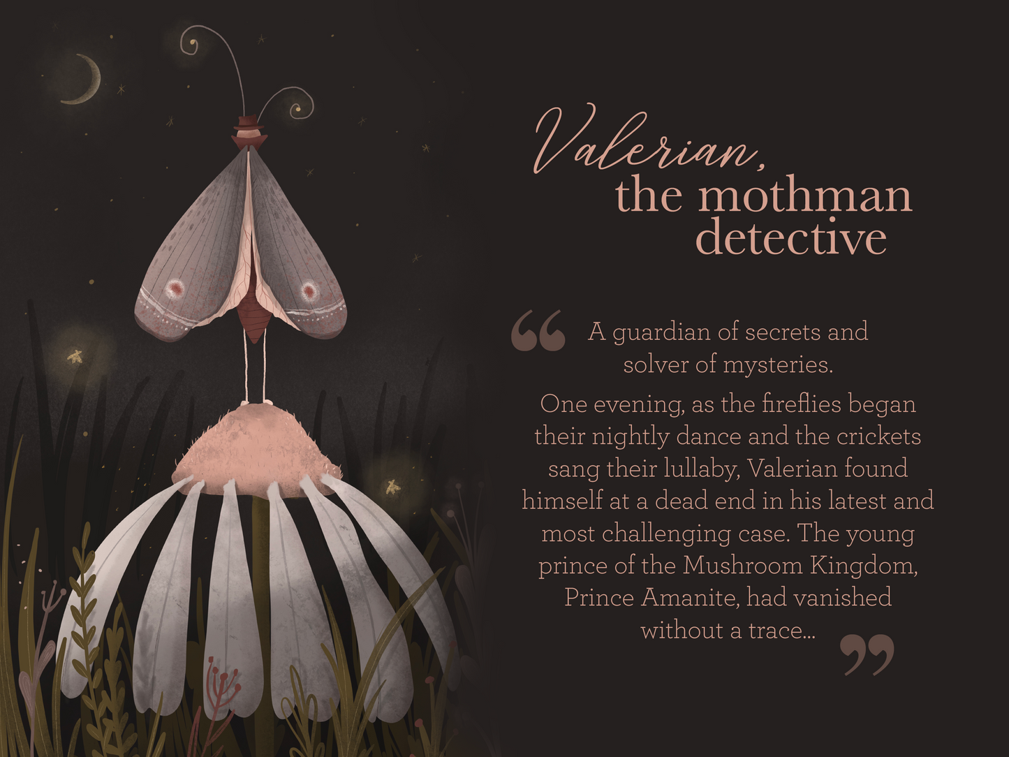 Valerian, the moth detective / Wall art with bedtime story