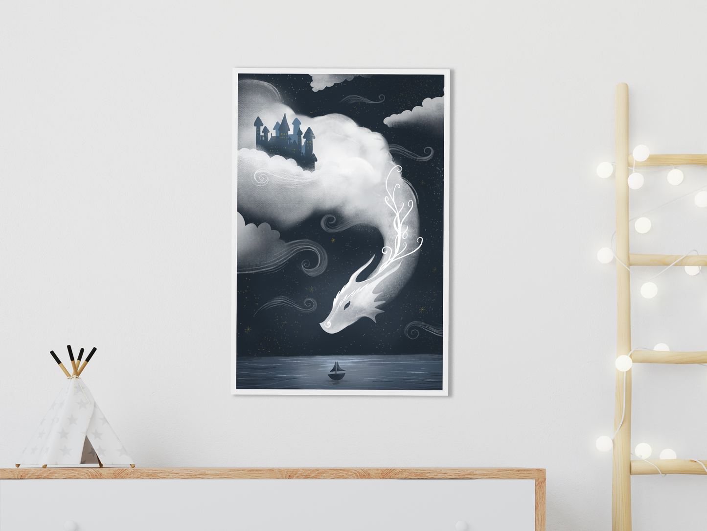 Stratos, the cloud dragon / Wall art with bedtime story