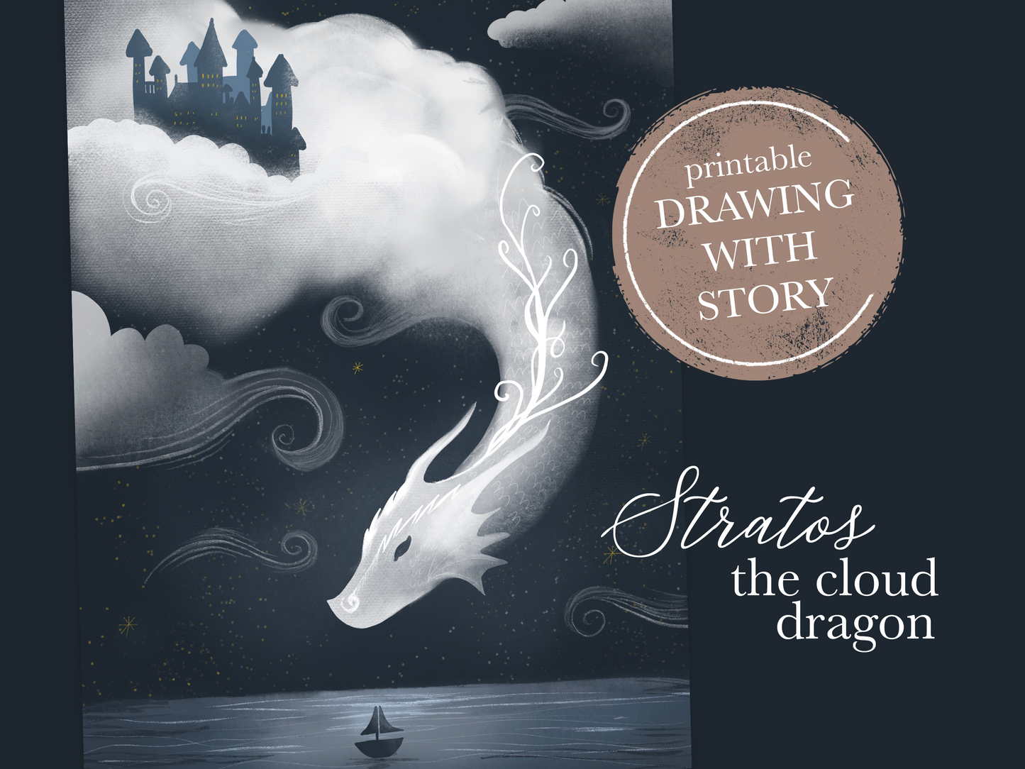 Stratos, the cloud dragon / Wall art with bedtime story